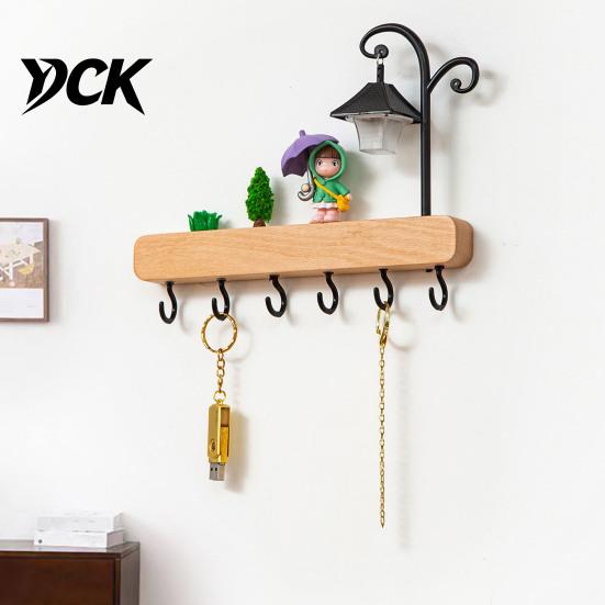 Sturdy Entryway Key Rack Holder with 6 Hooks, Solid Wood Organizer Rack, Wall Mounted Space Saving Hook for Keys Pet Leashes And Hats Decorative Hooks