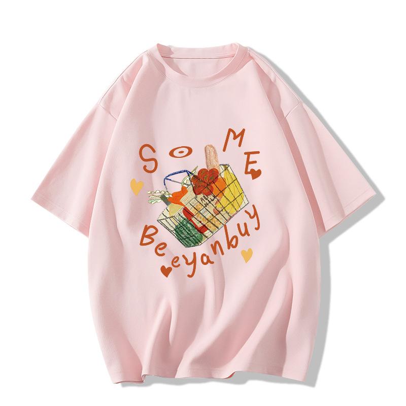 White printed cotton short-sleeved t-shirt women's summer new loose casual couple half-sleeved thin t-shirt top trendy