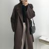 Французский ленивый стиль теплый женский свежий зимний классический пояс ретро свободный женский шерстяной пальто шикарный повседневный длинный пальто