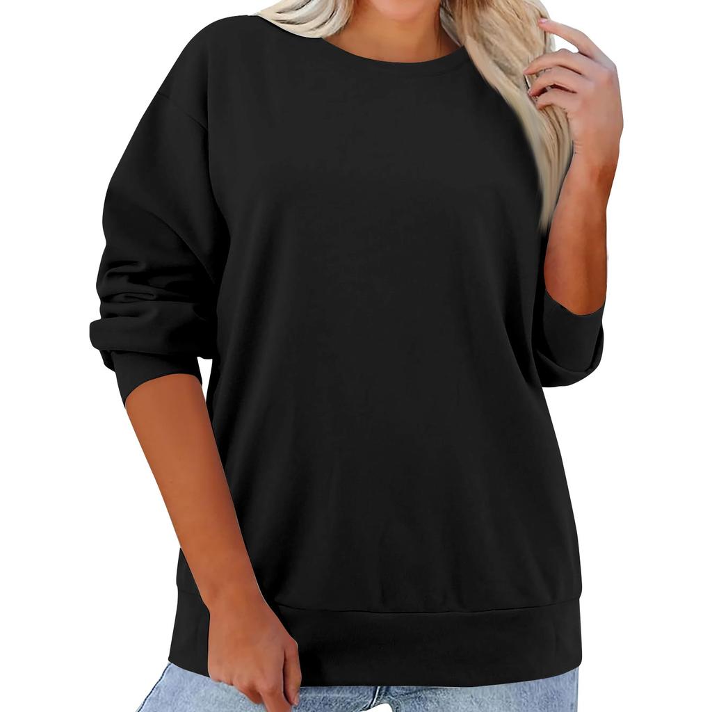Women's Fashion Casual Round Neck Loose Long Sleeve Solid Color Sweatshirt