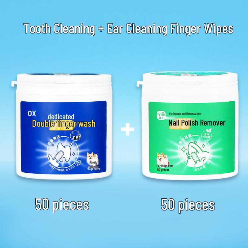 Pet Dental Finger Wipes for Dogs & Cats - Odor Control, Tooth Cleaning, No-Rinse, Disposable