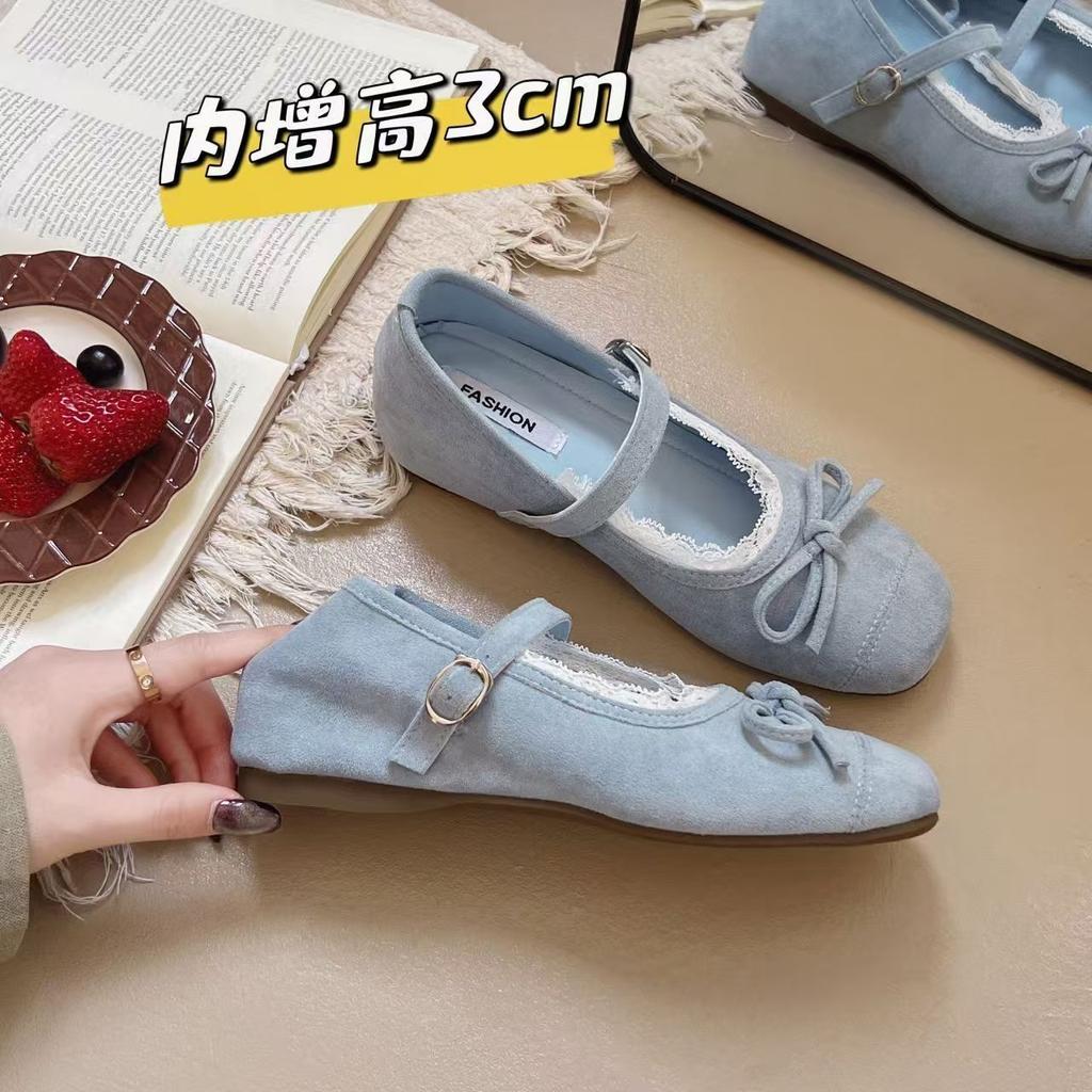 Evening Shoes Gentle Bow Mary Jane Single Shoes Women's Shoes Inner Height Increase Spring Soft-soled French Shoes Ballet Shoes