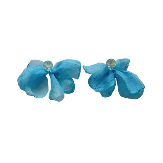 Women Mesh Petal Drop Earrings Handmade Large Chiffon Floral Dangle Earrings Vintage Stud Earrings for Vacation Wedding