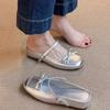 Silver Bow-tie Ballet Shoes for Women's Summer Wear, One-word with Half Slippers, Inner Height Increase, Light Mouth Single Slippers