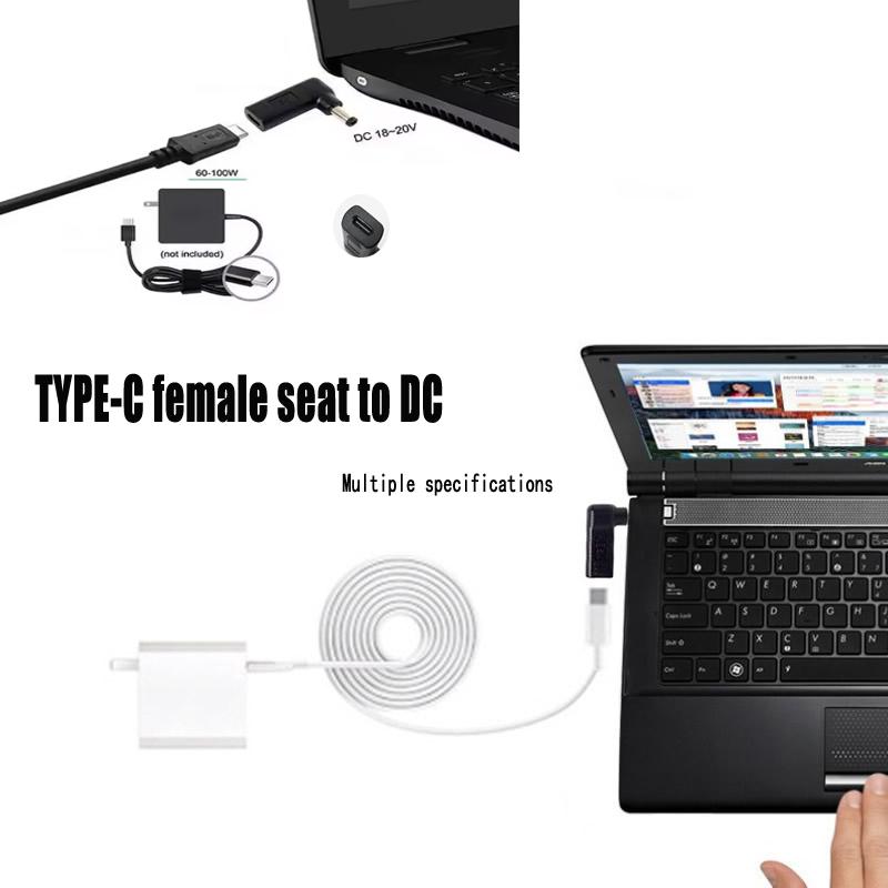 Разъем-переходник питания для ноутбука TypeC Female на DC, угловой, совместимый с Lenovo, Asus, Hp, Dell, Acer - Аксессуары для зарядки