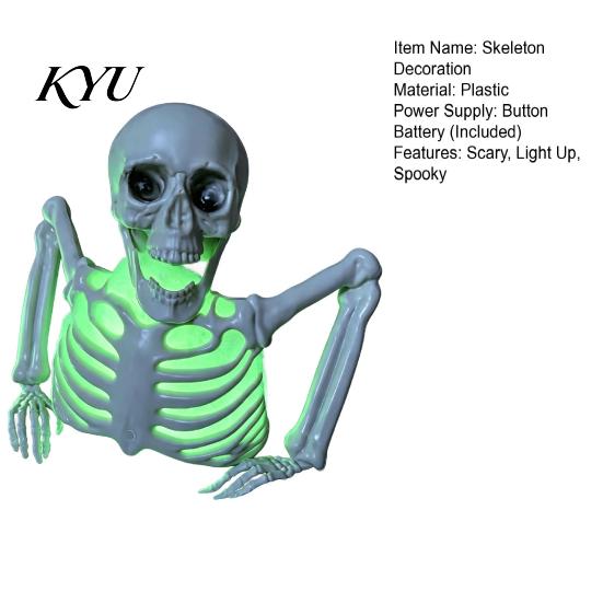 Halloween Holiday Gift Half Body Skeleton Decoration, Realistic Spooky Light Up Plastic Theme Party Supplies for Graveyard, Haunted House, Outdoor