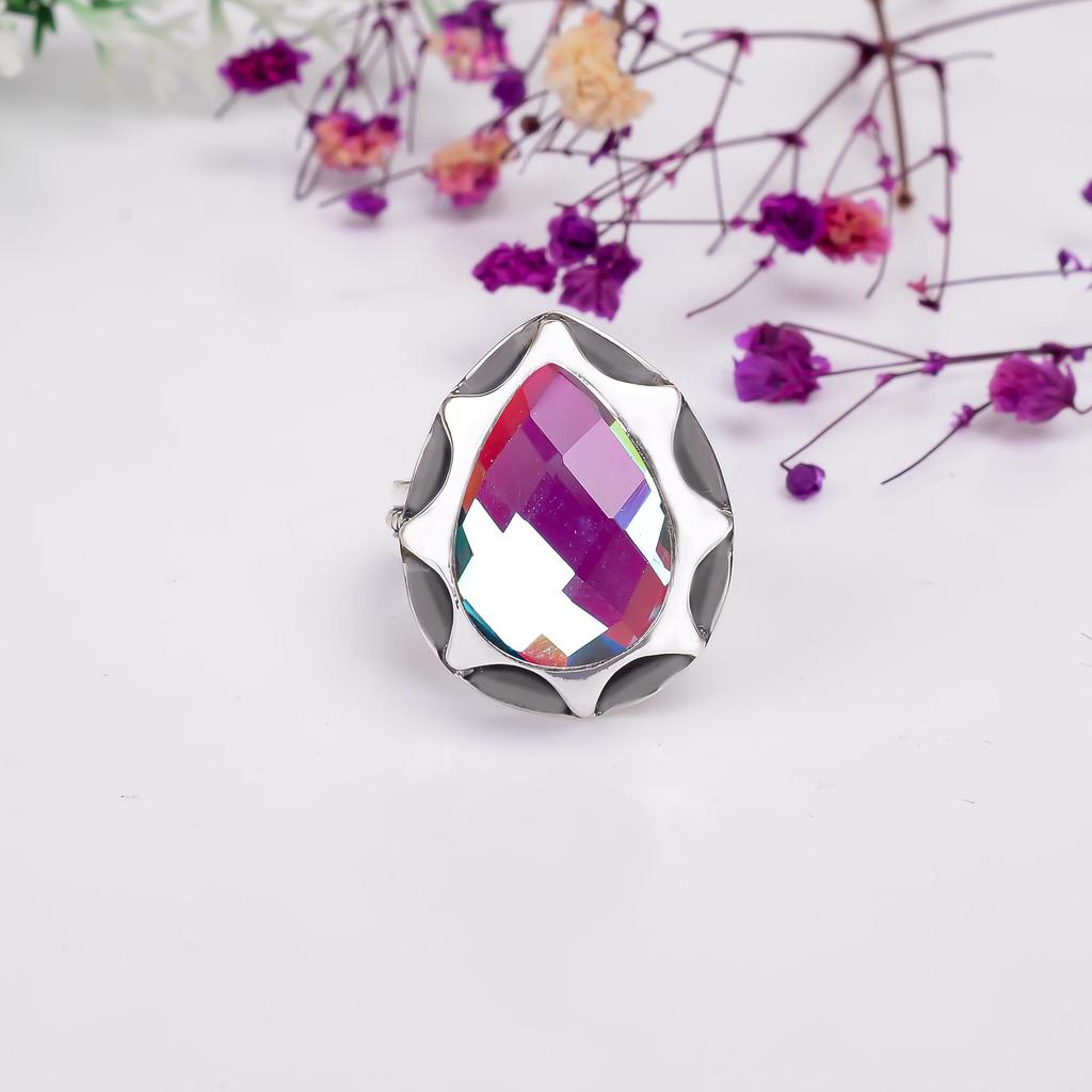 Rainbow Mystic Topaz Gemstone 925 Solid Sterling Silver Jewelry Ring Beautiful Ring For Birthday Gift