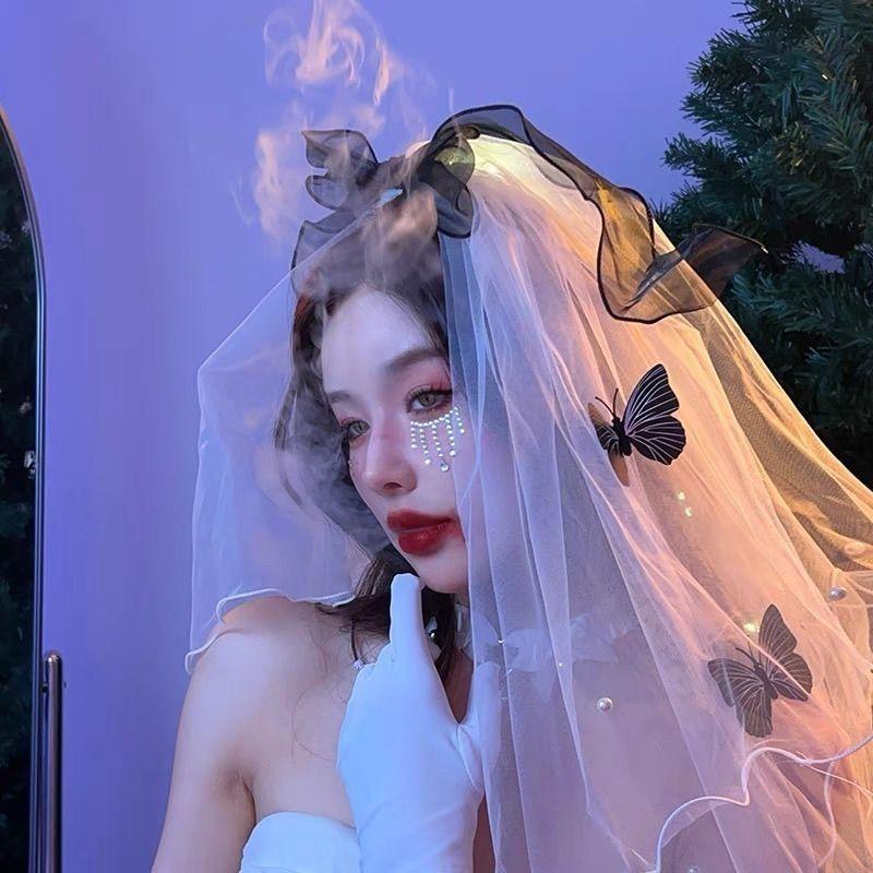 Готическая фата невесты-беглянки - Хэллоуинский головной убор темной принцессы с бантом - Викторианский жуткий аксессуар