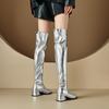 Women's Low-heeled Boots Autumn and Winter New Thick-heeled Large-size Golden Knee Boots