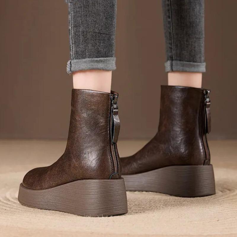 Fashion Platform Women High Heels Ankle Boots Fashion Wedges Winter Shoes 2025 Leather Casual Short Boots New Designer Zapatillas Mujer