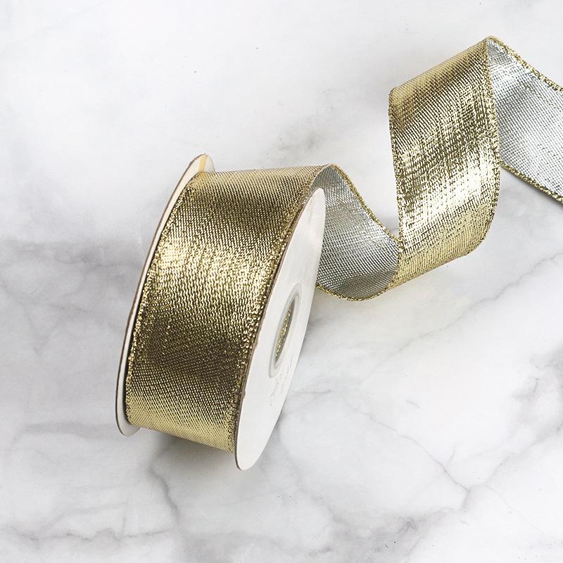 Романтичная и уютная рождественская лента Копировальная проволока Двусторонняя металлическая серебряная красная зеленая золотая полиэстеровая лента Подарочная коробка Упаковка Декоративная цветная лента для галстука