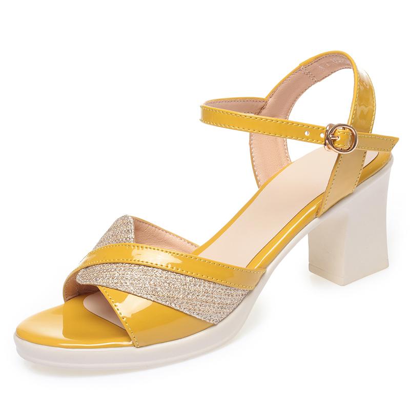 Модные летние сандалии AIYUQI Женские 2025 Новые летние лакированные женские сандалии Модные туфли на высоком каблуке Женские туфли для платья