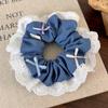 Fashion Colorful Bow Denim Splicing Lace Hair Scrunchies Headband Women RetroTemperament Hair Rope Girl Tie Ponytail Rubber Band