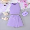 Girls Fashion Simple Solid Color Vest + Pants Set 2025 Summer Children's Leisure Sports Set