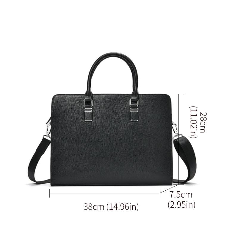 Men's Genuine Leather Briefcase with Litchi Grain, Cowhide Handheld Laptop Business Bag for Daily Commute