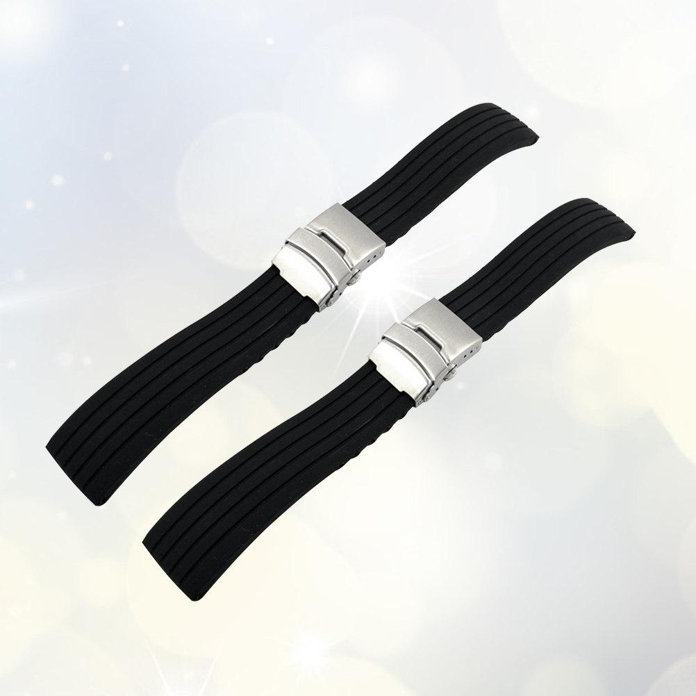 2Pcs Breathable Silicone Watch Belt 22Mm Waterproof Replacement Strap Foldable Design Eco Friendly Material Stainless Steel