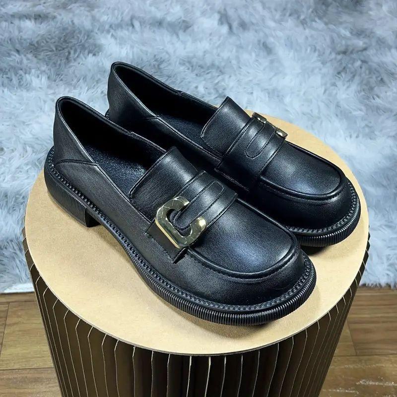 British Love Женские 2025 Весна Новые Однотонные Туфли на Плоской Подошве Мягкая Подошва Универсальные Маленькие Кожаные Туфли Однопедальные Однотонные Туфли Женские