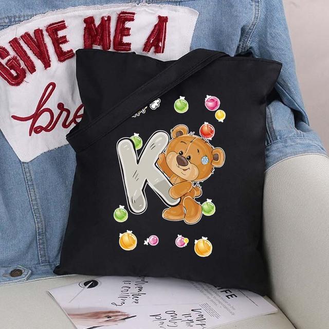 Женская парусиновая сумка-шоппер Harajuku, женская сумка большой вместимости, классическая винтажная сумка на плечо, милая сумка с узором медведя, большая сумка