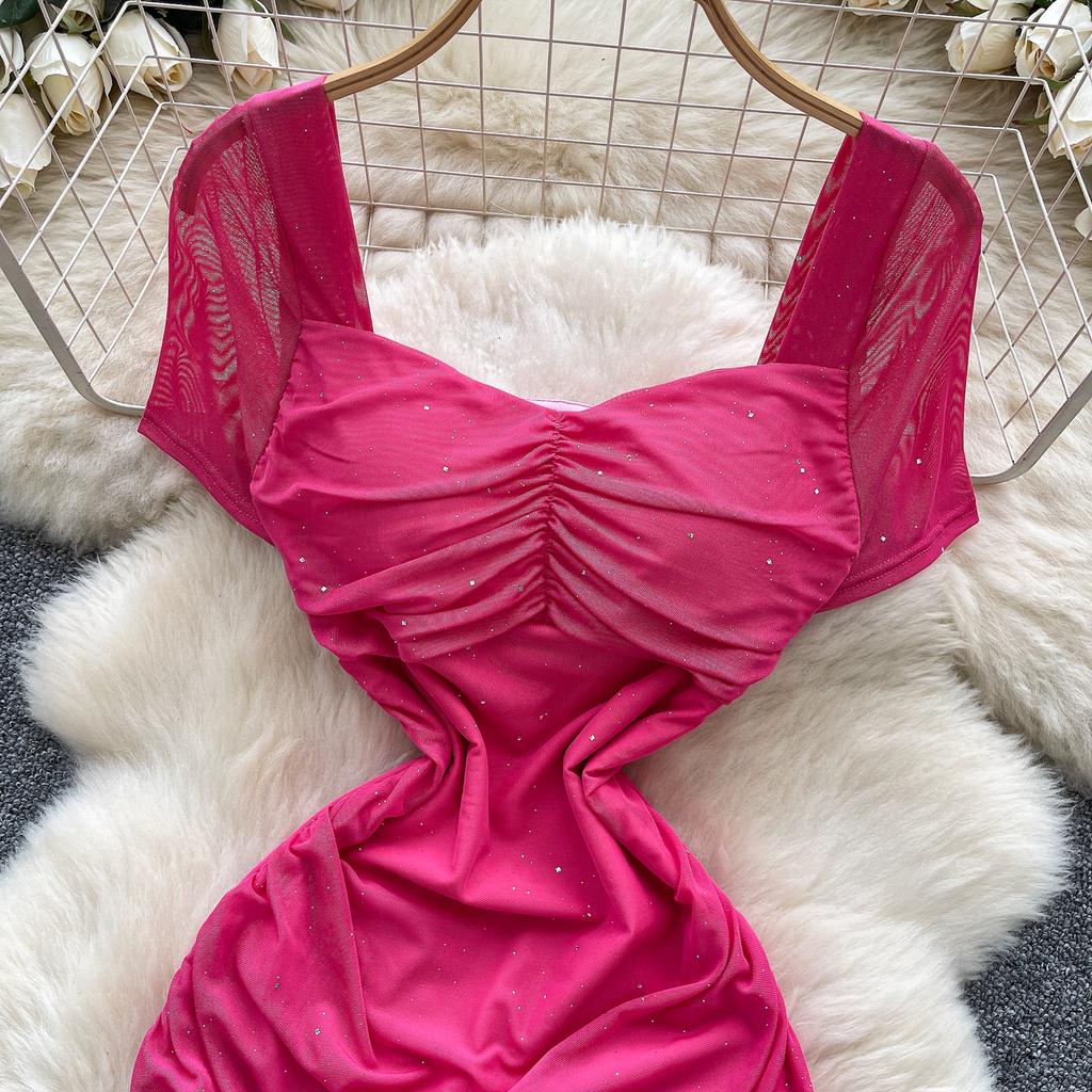 Летние женские квадратный воротник короткий рукав мини сексуальные клубные вечерние облегающие платья-футляры