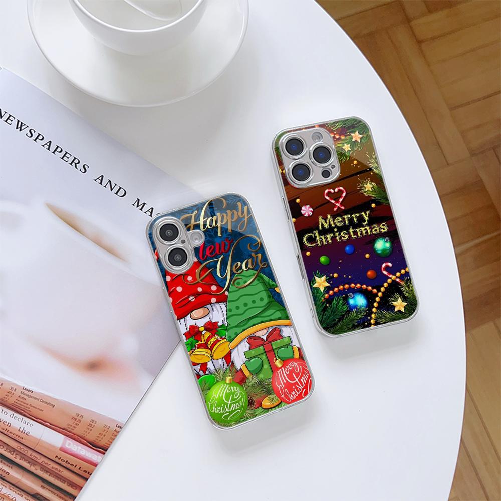 Чехлы для телефонов Ae119 Merry Christmas Santa art design из гальванизированного стекла для SamsungS25 Ultra iPhone 16 Pro Xiaomi Redmi, полная защита объектива, задняя крышка