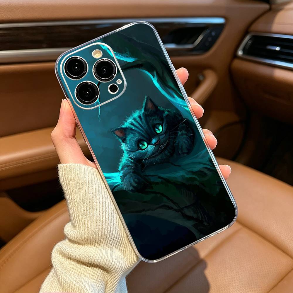 Cute C-Cheshire cat Phone Case For iPhone17,16,15,14,13,12,11 ,Pro Max, Plus Soft Silicone Transparent Cover
