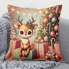 1pc Pillowcase, Christmas Reindeer Surprise Gift, Square Printed Design Polyester Pillow Cover, Zipper Closure, Machine Washable, Suitable for Outdoor