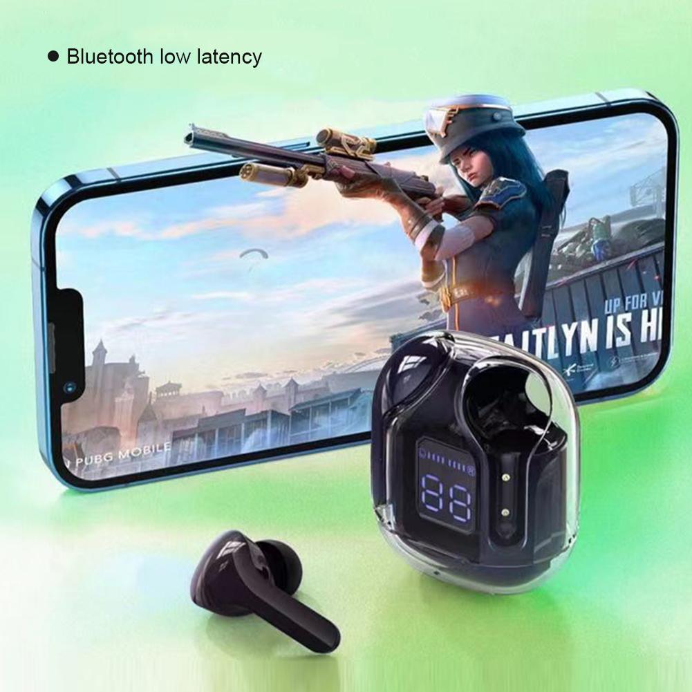 Transparent Wireless Bluetooth Earbud Noise Canceling Stereo Headphone with Digital Display Charging Case Waterproof Gaming