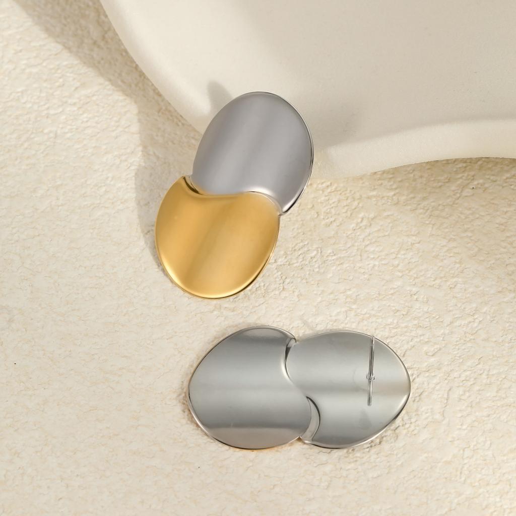 GEMCHIC Women's Geometric Two-Tone Stainless Steel Earrings 18K Gold Plated Modern Minimalist Studs & Hoops