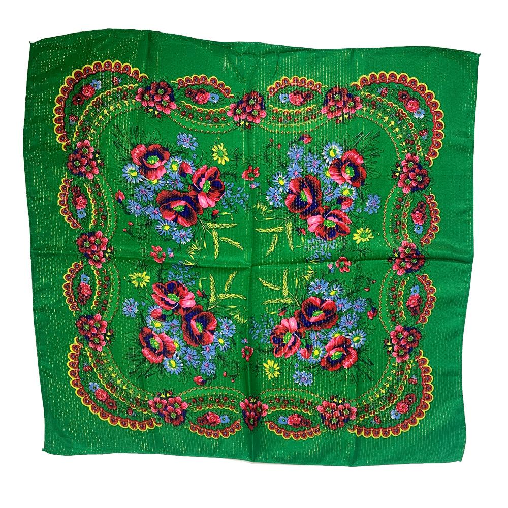 70 см Золотая нить Цветочный принт Русский платок Украинский шаль Бабушка Квадратный бандана Женский головной платок