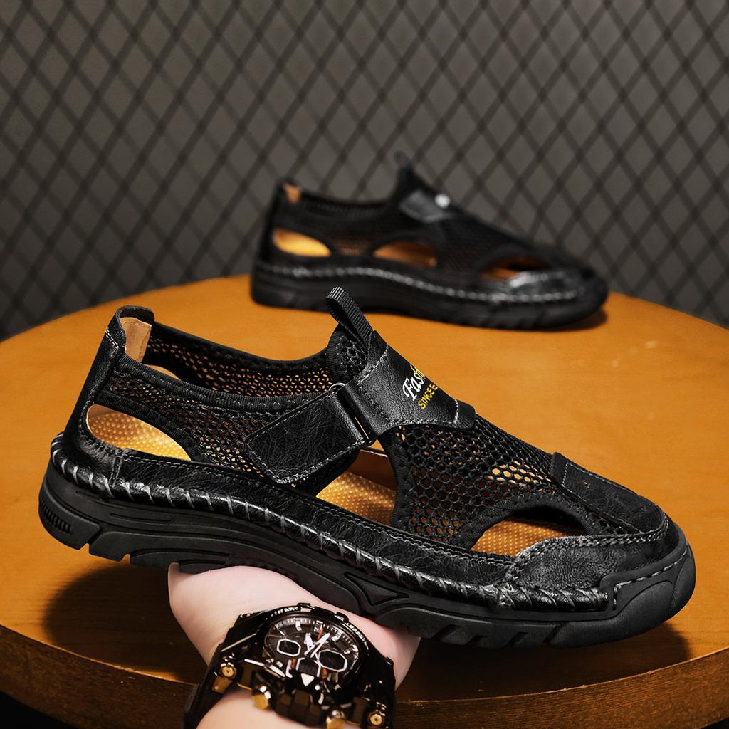 Летняя мужская повседневная обувь Кожаные сандалии Дышащая сетчатая обувь