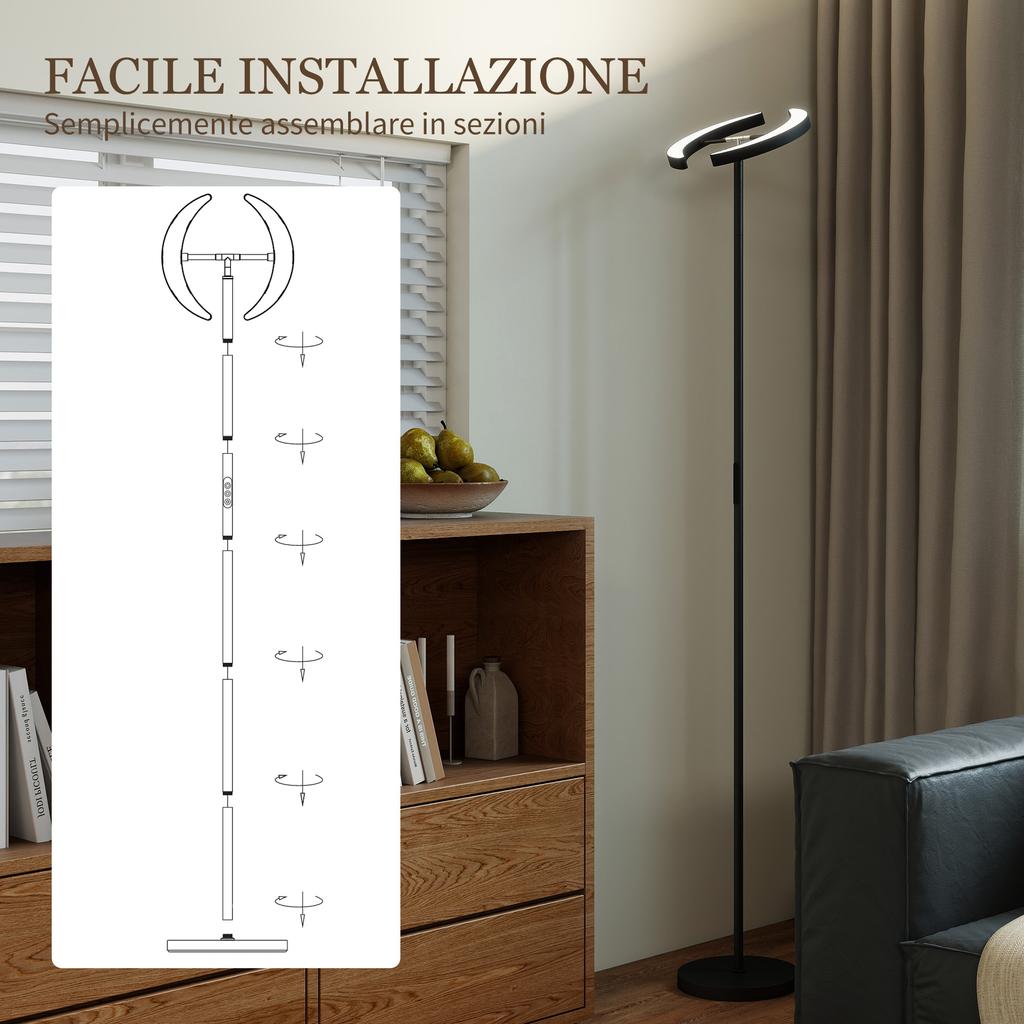 Dimmable Floor Lamp 2700K-6000K with Remote Control and Dual Head Rotating 350 degrees, Black