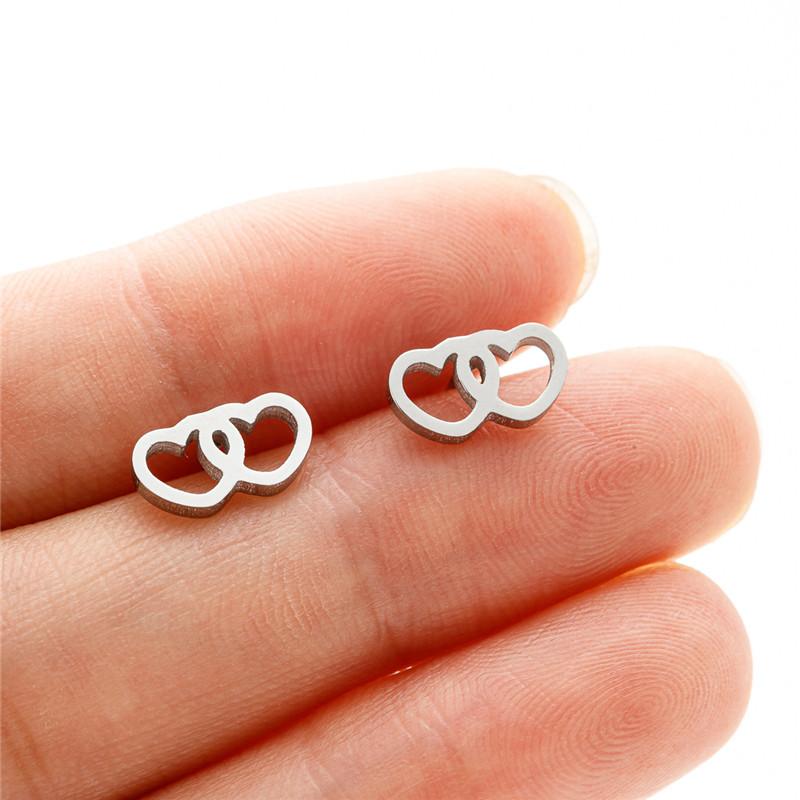 Small Stainless Steel Earrings Geometric Women Men Minimalist Round Heart Moon Star Ear Studs Triangle Pendientes Gift