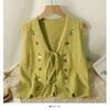 Женский вязаный жилет лаймово-зеленого цвета с цветочной вышивкой, завязывающийся спереди, V-образный вырез, без рукавов, укороченный топ