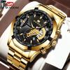 Men's Quartz Watches Top Brand Luxury Original 3ATM Waterproof Quartz Watch for Man Gold Skeleton Style 24 Hour Day Chronograph