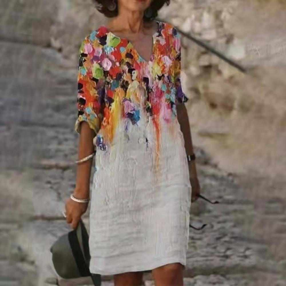 JPNTKY Women's Fashion Summer Spring Short Sleeve V-Neck Casual Dresses