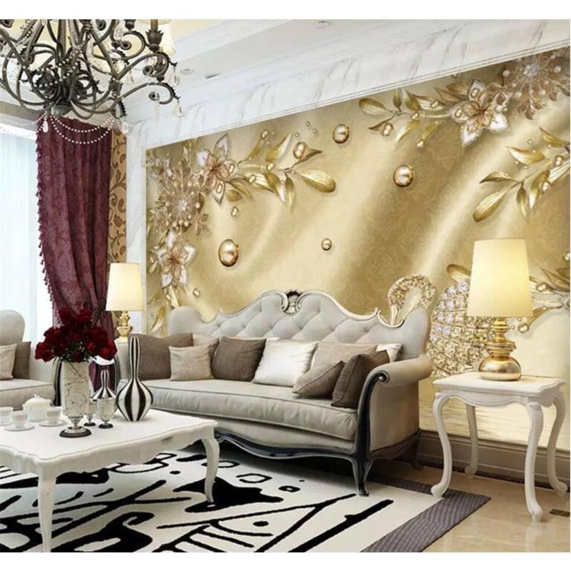 Фото обои 3D стерео золотой цветок драгоценный камень в европейском стиле Роскошные фрески Гостиная ТВ фон настенная живопись