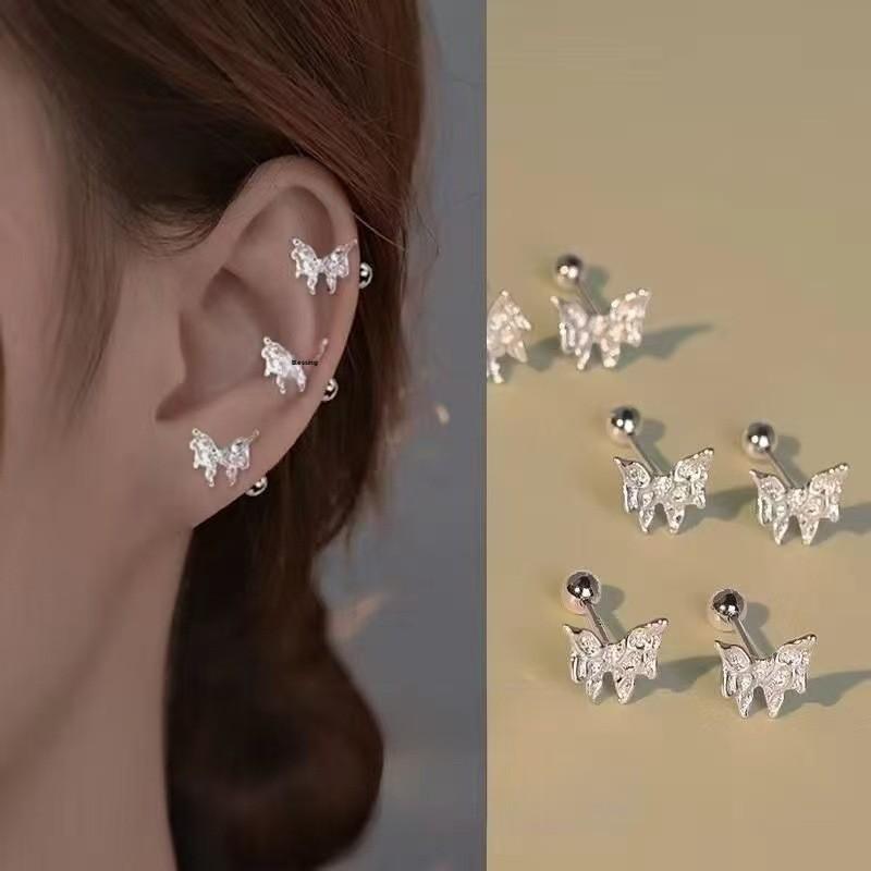Shiny 925 Sterling Silver Internally Threaded Earrings, INS Minimalist Cartilage Studs, Comfortable to Wear While Sleeping