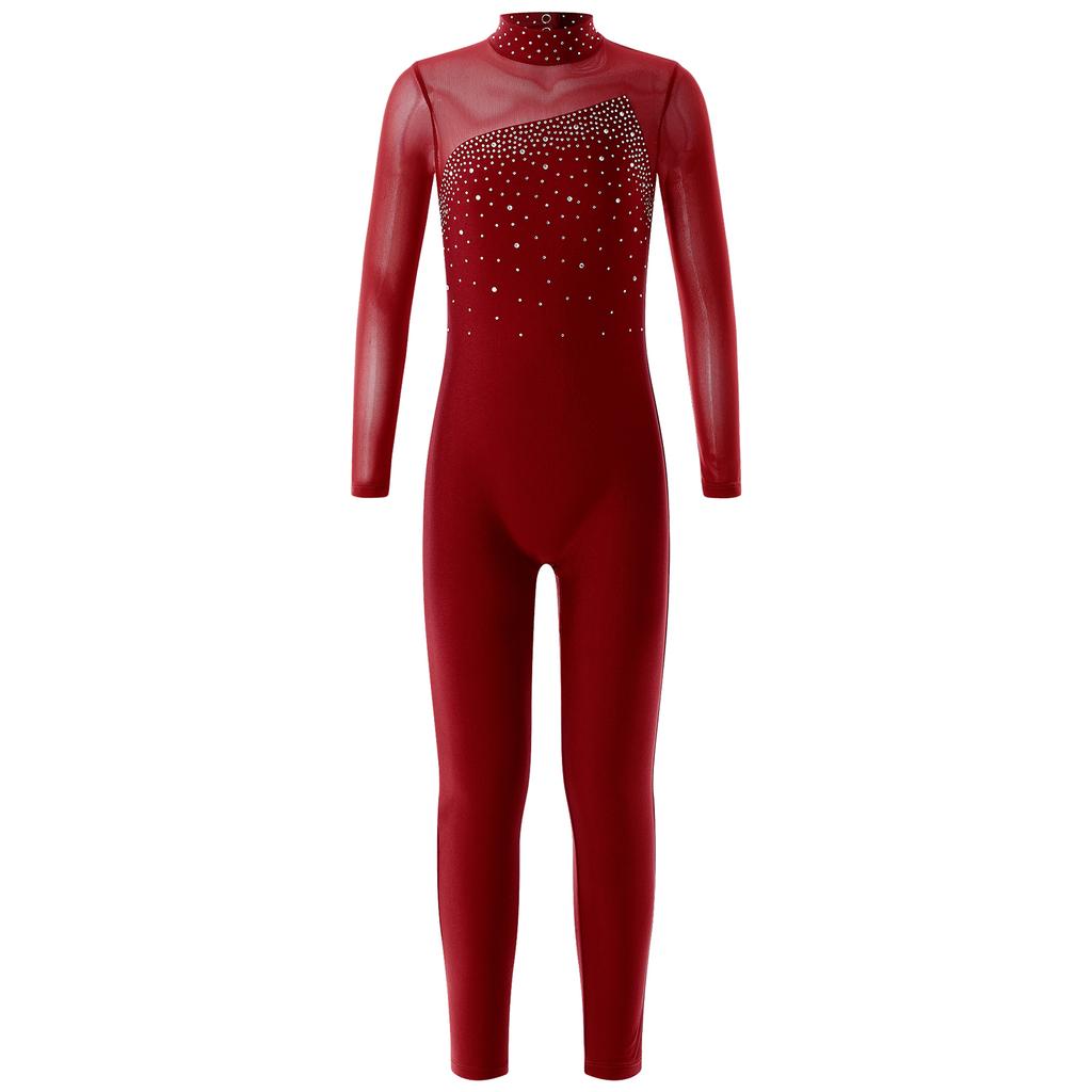 Children Girls Fashion Leotard Long Sleeve Round Collar Hollow Back Skating Performance Jumpsuit