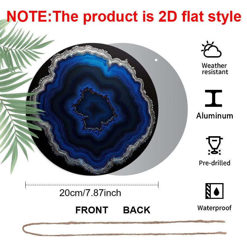 2D Flat Aluminum Sign, Blue Crystal Slice Art Pendant, Bedroom Wall Hanging, Living Room Decoration, Office Decoration, Birthday, New Year, Christmas