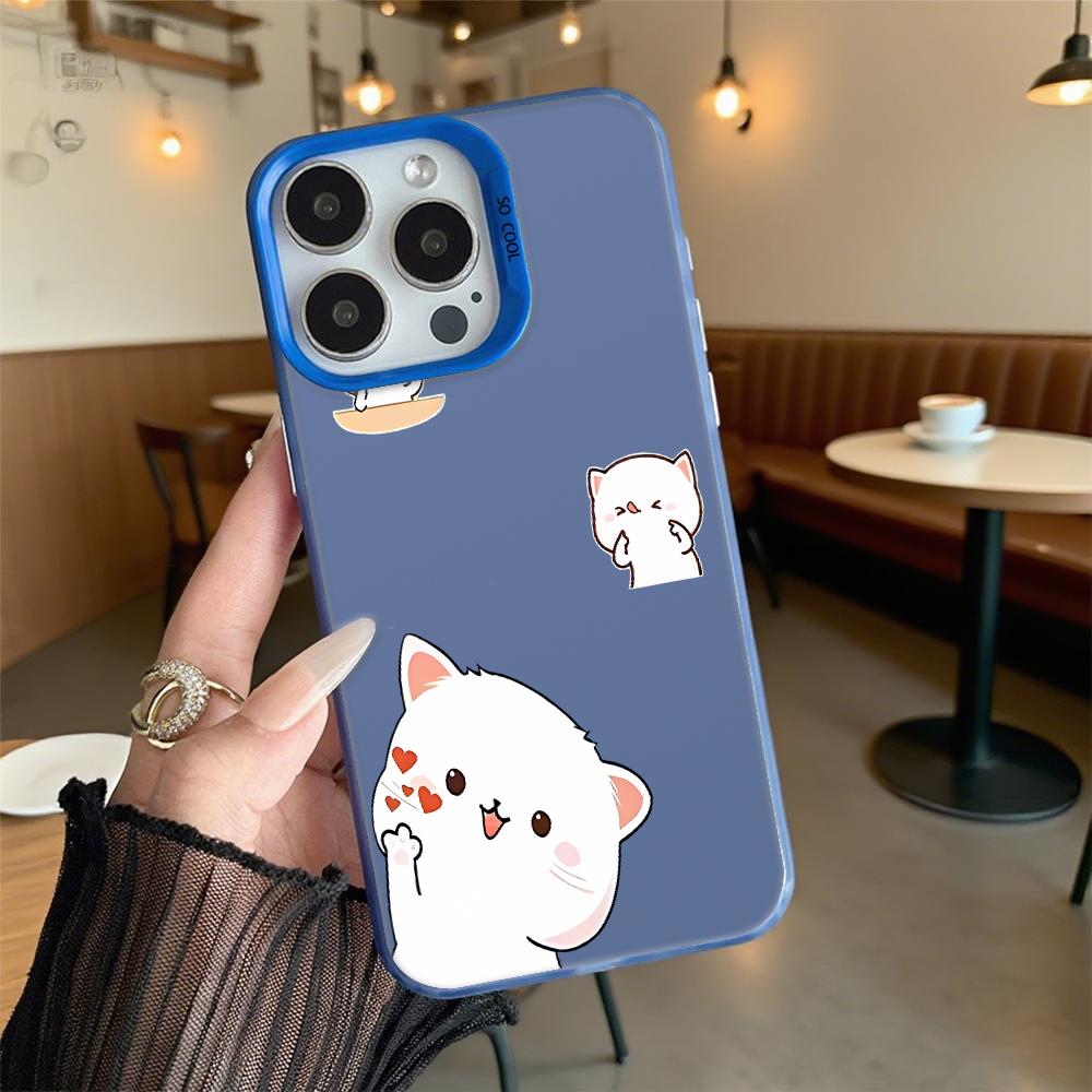 Милый белый кот мультяшный чехол для телефона для Iphone 16 15 14 13 12 11 Pro Max/Mini Ударопрочный Защита от царапин Премиум Жесткий чехол