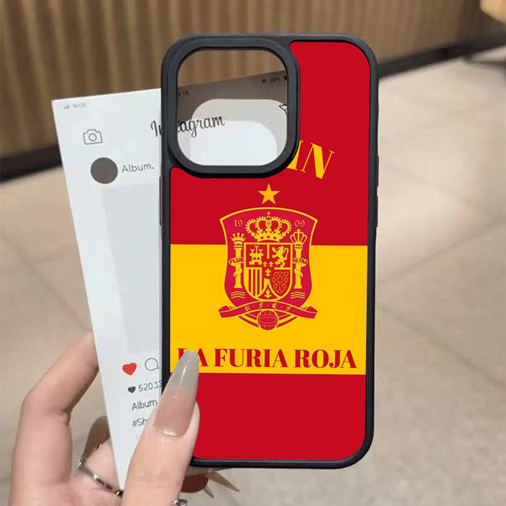 Чехол для телефона Spain Flag Черный Силиконовый Жесткий Пластик Для Iphone 17 Air 16 15 14 13 12 11 Pro Max PC TPU