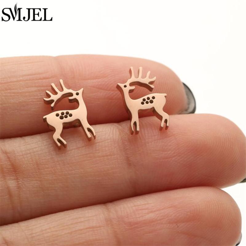 SMJEL Minimalist Silver Color Deer Horn Earrings Women Christmas Jewelry Cute Elk Antler Ear Studs Unique Tree Branch Earings