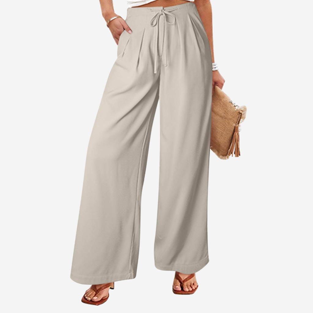 Женские прямые длинные брюки-палаццо с высокой талией, повседневные деловые офисные рабочие брюки