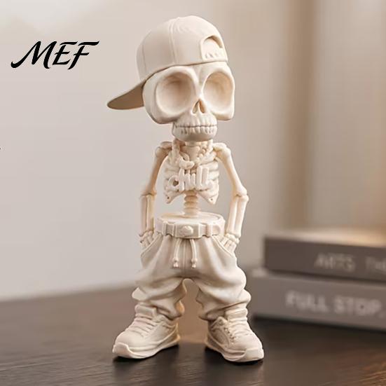 Hip-Hop Skeleton Statue Street Style Figurine, 3D Printed Baseball Cap Cool Sculpture Statue, for Home Office Desktop Decor Decorative Skull Figurine