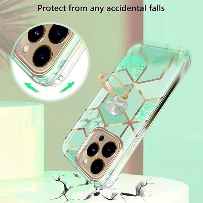 Coque de protection - BOOLING - pour iPhone 15 Pro Max - Silicone TPU - Anneau rotatif 360° - Turquoise