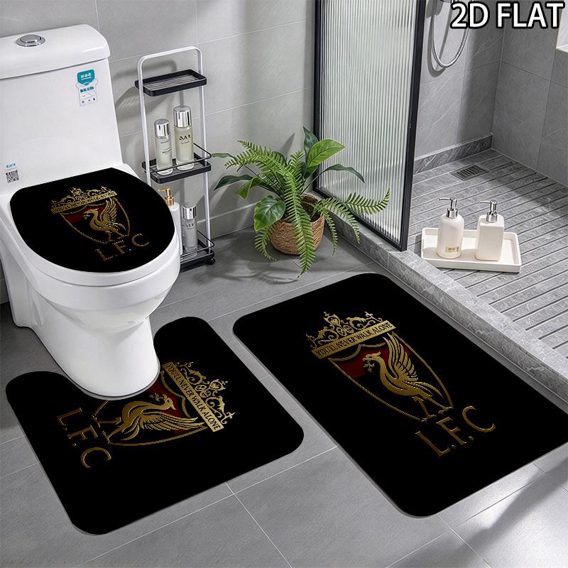 FC Liverpool 3pcs Pattern Flannel Nonslip Absorbent Washable Decorative Bathroom Home Toilet Seat Cover Mat Set