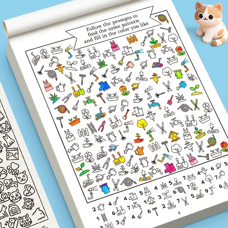 1 шт. Цветная книга для занятий – 1000+ изображений, 32 страницы, Упражнения на концентрацию внимания, Домашнее обучение
