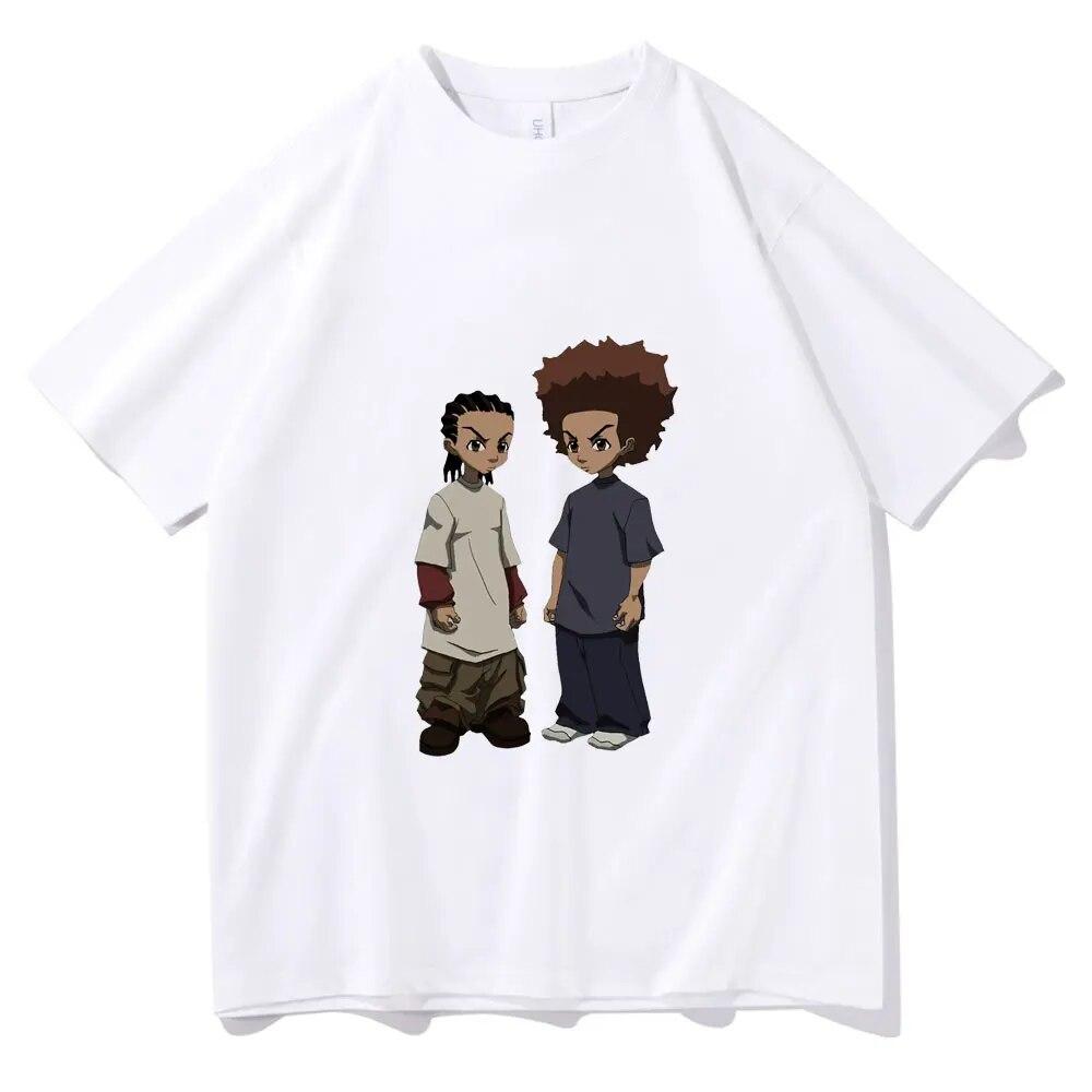 Футболка с принтом The Boondocks Huey and Riley, модные хлопковые футболки унисекс в стиле Харадзюку, негабаритная футболка унисекс в стиле рок, хип-хоп, футболка унисекс