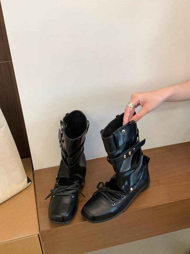 Square head ballet cool boots women's boots 2026 summer sweet and cool removable two-wear stacked short boots