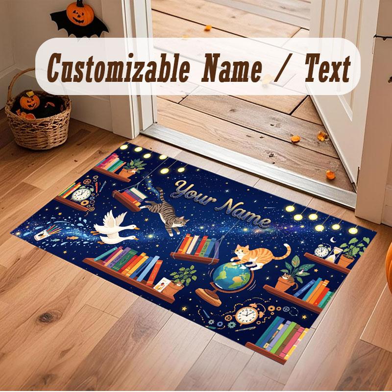 Nature Library Travel Theme Crystal Velvet Floor Rug Personalized Custom Name Text Warm Carpet Home Decoration
